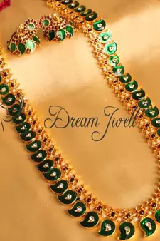 Beautiful Traditional Green Palakka Long Haar Set  