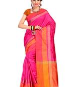 Pink woven silk saree with blouse