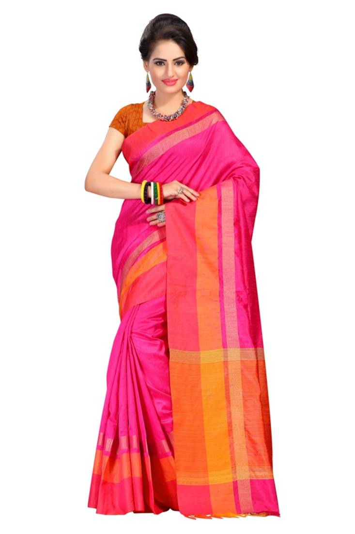 Pink woven silk saree with blouse