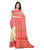 Orange printed crepe saree with blouse