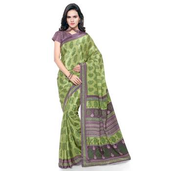 Green embroidered crepe saree with blouse 1