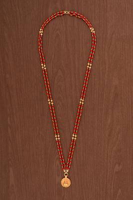 Red beads two strand necklace with Big Laxmi coin pendant one gram gold 2