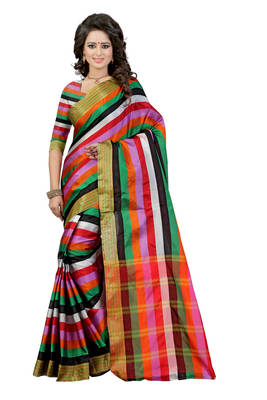 Multicolor woven polycotton saree with blouse 1