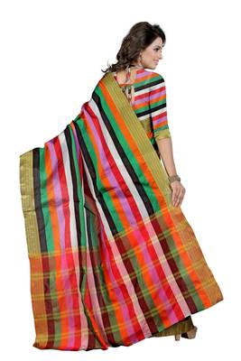 Multicolor woven polycotton saree with blouse 2