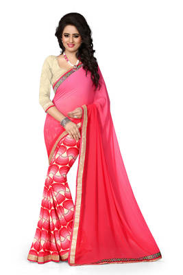 Pink Printed Georgette Saree With Blouse 1