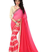Pink Printed Georgette Saree With Blouse
