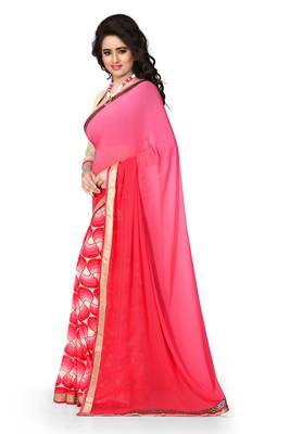 Pink Printed Georgette Saree With Blouse 3