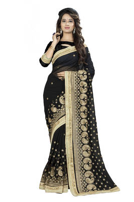 Black Embroidered Georgette Saree With Blouse 1