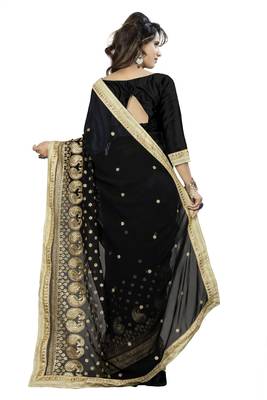 Black Embroidered Georgette Saree With Blouse 2