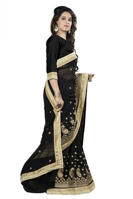 Black Embroidered Georgette Saree With Blouse 4