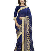 Navy Blue Embroidered Georgette Saree With Blouse