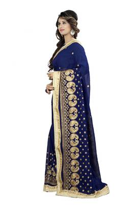 Navy Blue Embroidered Georgette Saree With Blouse 3
