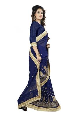 Navy Blue Embroidered Georgette Saree With Blouse 4