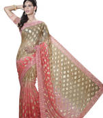 Red printed chiffon saree with blouse