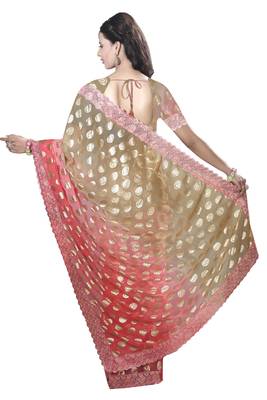 Red printed chiffon saree with blouse 2