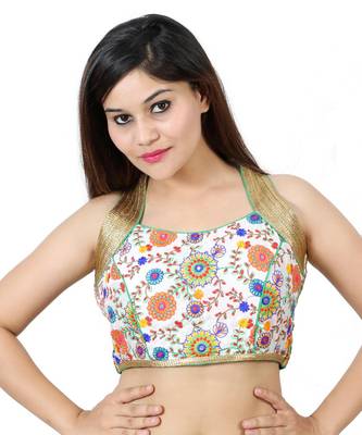 White art silk Kutch work stitched blouse 1