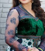 zareen khan Green printed georgette semi stitched anarkali salwar suit by fabfiza