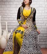 Zareen khan Yellow printed georgette semi stitched anarkali salwar suit by fabfiza