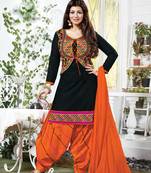 Black embroidered cotton patiala dress with dupatta for ladies