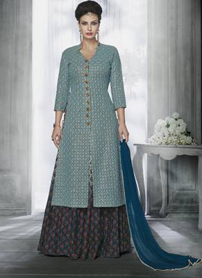 Grey Multi Resham Work Georgette Pakistani Salwar With Dupatta 1