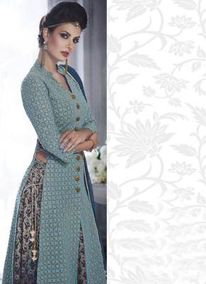 Grey Multi Resham Work Georgette Pakistani Salwar With Dupatta 4