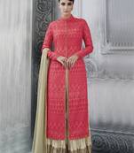 Red Multi Resham Work Tussar Silk Pakistani Salwar With Dupatta