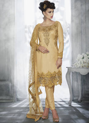 Cream Multi Resham Work Tussar Silk Salwar With Dupatta 1