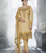 Cream Multi Resham Work Tussar Silk Salwar With Dupatta