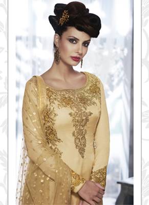Cream Multi Resham Work Tussar Silk Salwar With Dupatta 2