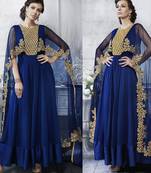 Royal Blue Multi Resham Work Georgette Cape Style Anarkali Suit