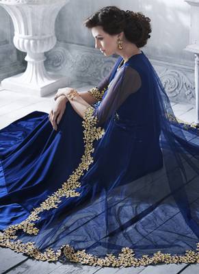 Royal Blue Multi Resham Work Georgette Cape Style Anarkali Suit 2