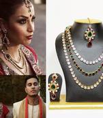 Classic Crystal Stone Jewelry Set in Maroon and Green