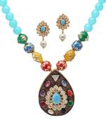 Gold Plated Oxidized Color Glass AD Work Rajasthani Puwai Necklaces Set