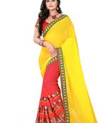 Yellow Embroidered Georgette Saree With Blouse