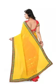 Yellow Embroidered Georgette Saree With Blouse