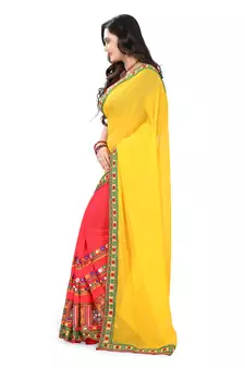Yellow Embroidered Georgette Saree With Blouse