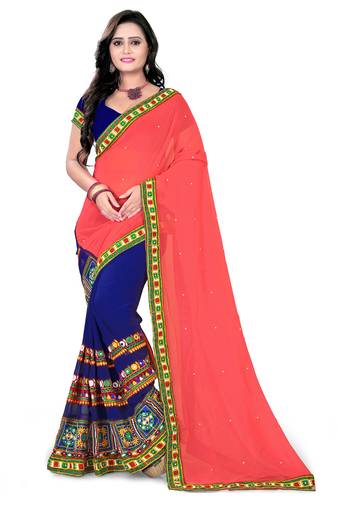 Pink Embroidered Georgette Saree With Blouse