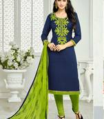 Navy Blue embroidered Lakda Jacquard Work unstitched salwar with dupatta