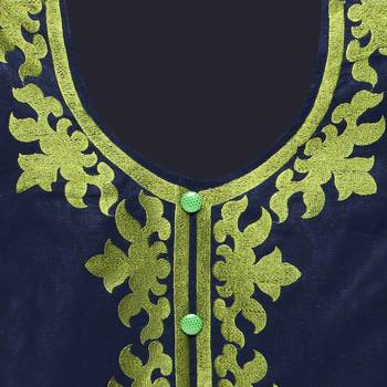 Navy Blue embroidered Lakda Jacquard Work unstitched salwar with dupatta 2