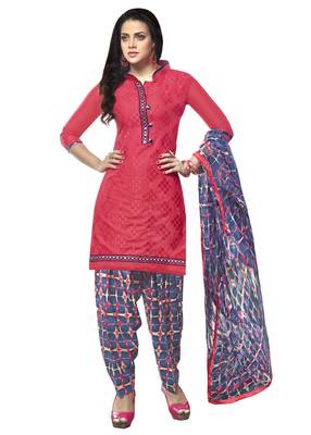 Pink embroidered Glaze Cotton unstitched salwar with dupatta 1