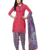 Pink embroidered Glaze Cotton unstitched salwar with dupatta