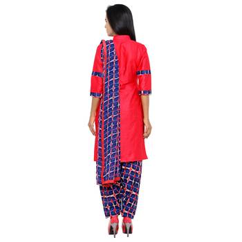 Pink embroidered Glaze Cotton unstitched salwar with dupatta 3