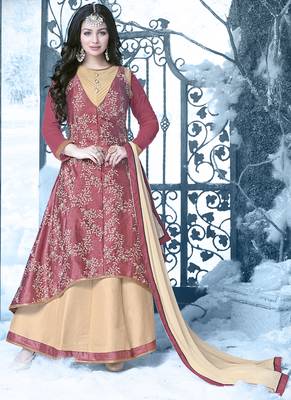 Light maroon embroidered silk salwar 1
