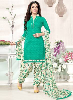 Green printed cotton salwar with dupatta 1