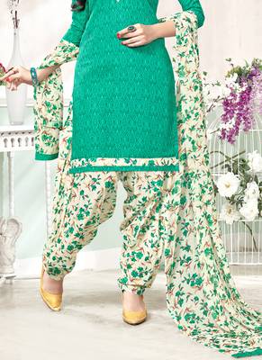 Green printed cotton salwar with dupatta 2