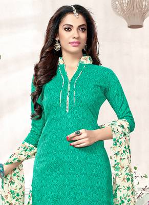 Green printed cotton salwar with dupatta 3