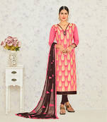 Peach abstract_print Chanderi with  Heavy Jequard unstitched salwar with dupatta
