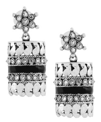 Traditional CZ Enamel Black Silver Rhodium Plated Dangle Earring For Girls Women 1