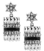 Traditional CZ Enamel Black Silver Rhodium Plated Dangle Earring For Girls Women