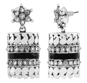 Traditional CZ Enamel Black Silver Rhodium Plated Dangle Earring For Girls Women 2